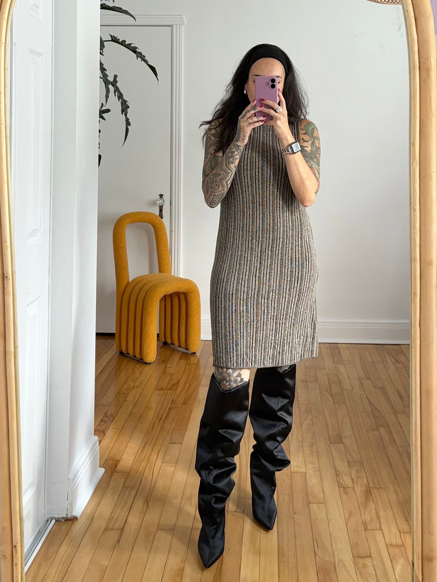 Theorry ottoman knit dress in metallic S/M