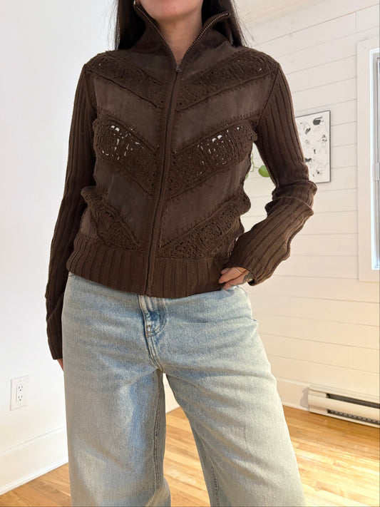 Y2K Vintage Le chateau suede wool zip up Medium