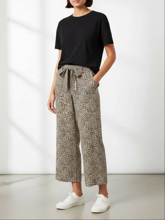 Pantalon ample écourté en soie à motif léopard J.Crew W26/27