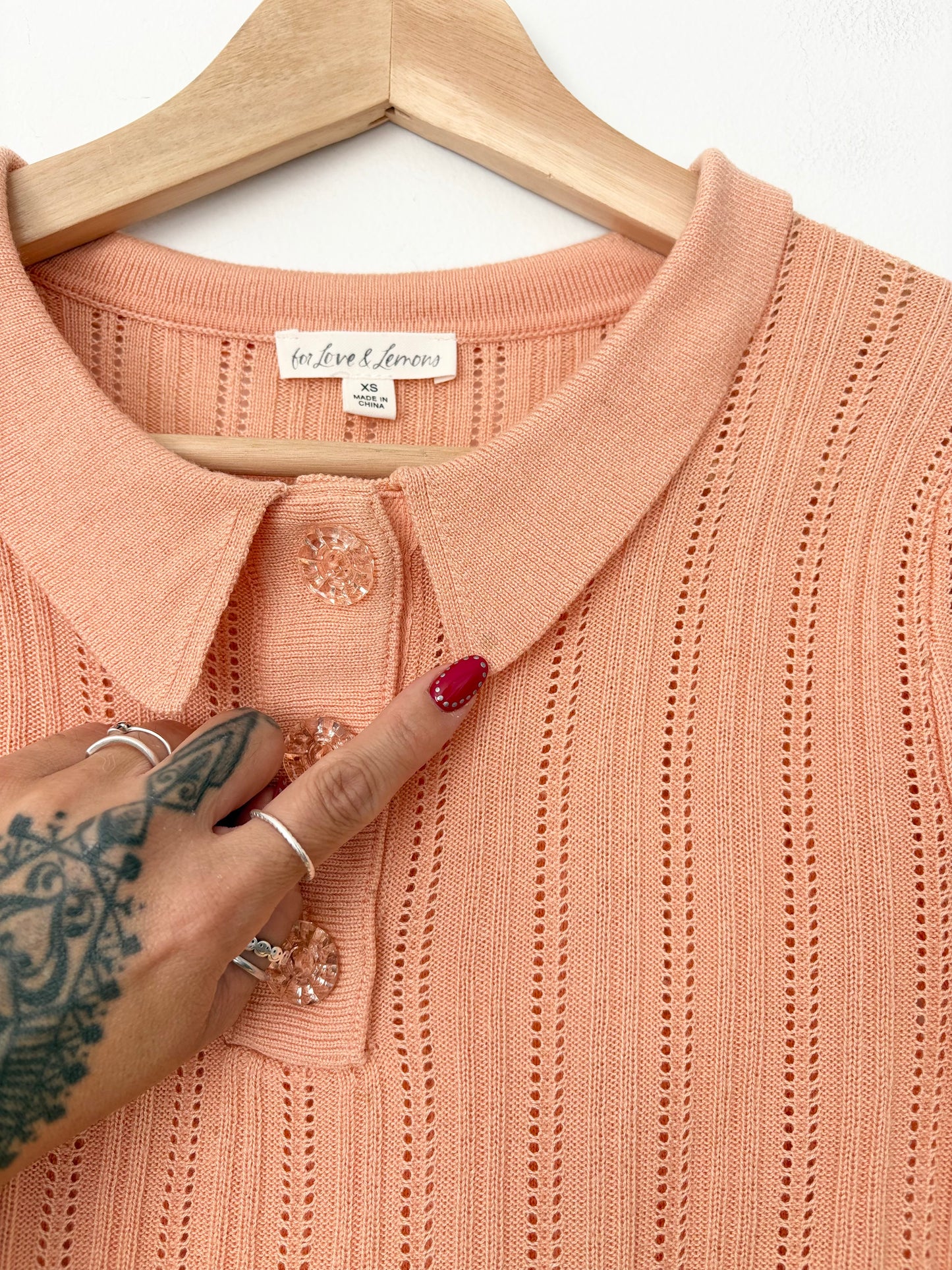 For love & lemons Phoebe pointelle polo sweater XS