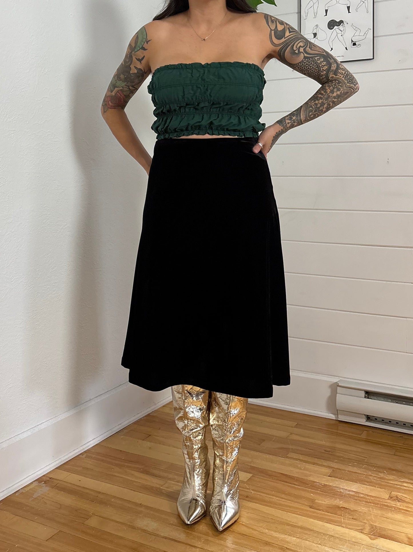 Y2K velvet silk blend midi skirt M/L