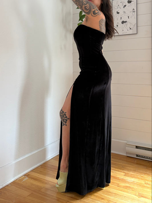 Miscreants cupid velvet slit maxi dress M/L