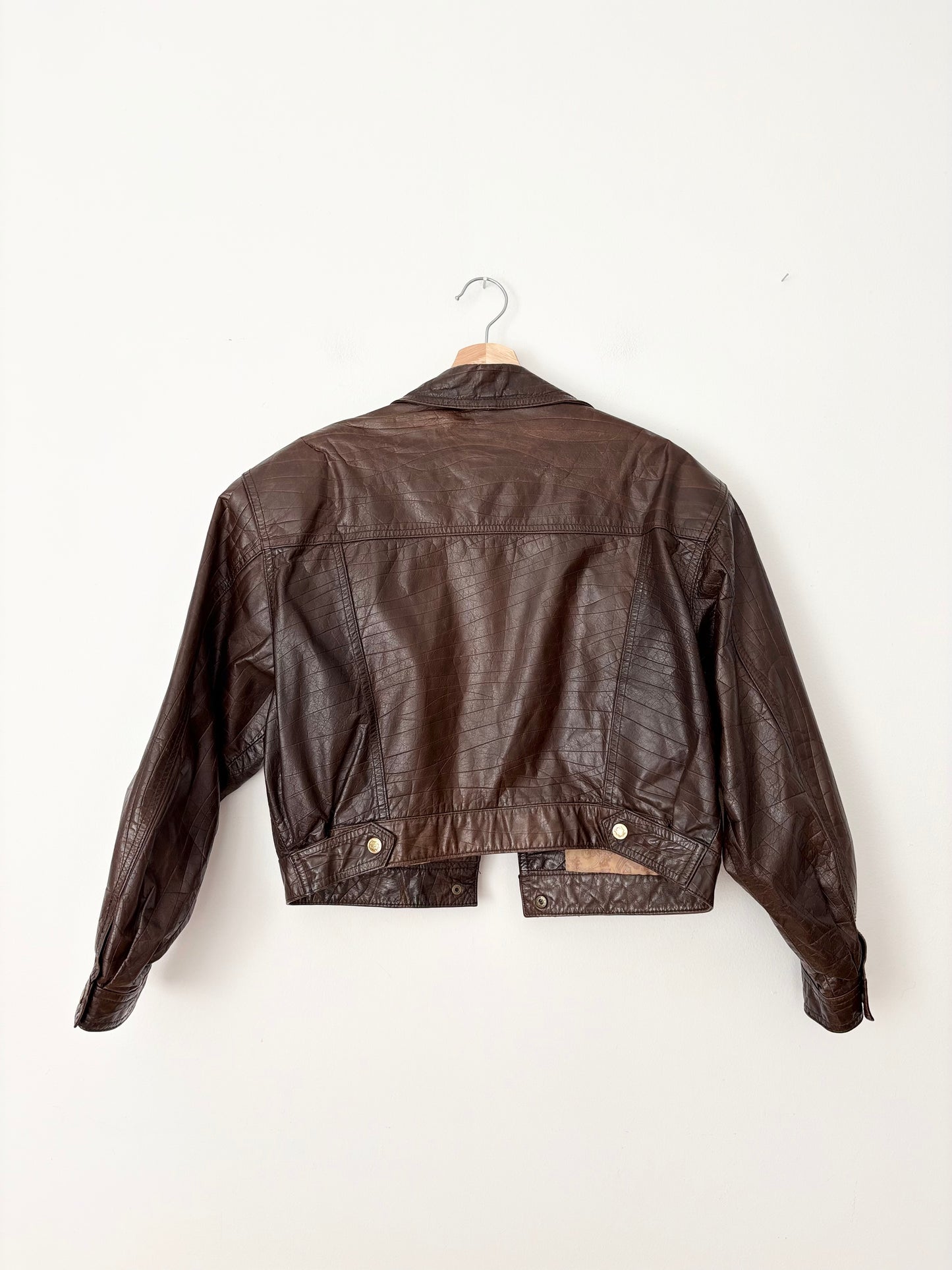 Vintage brown genuine leather crop bomber Medium