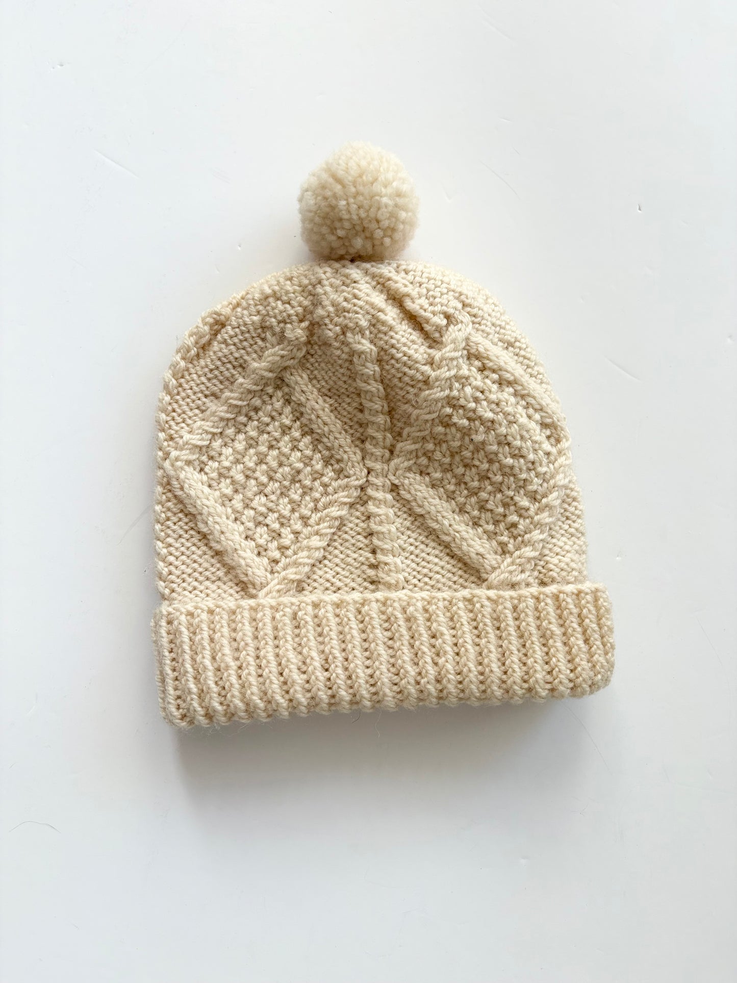 Merino wool cable knit pompom hat Small