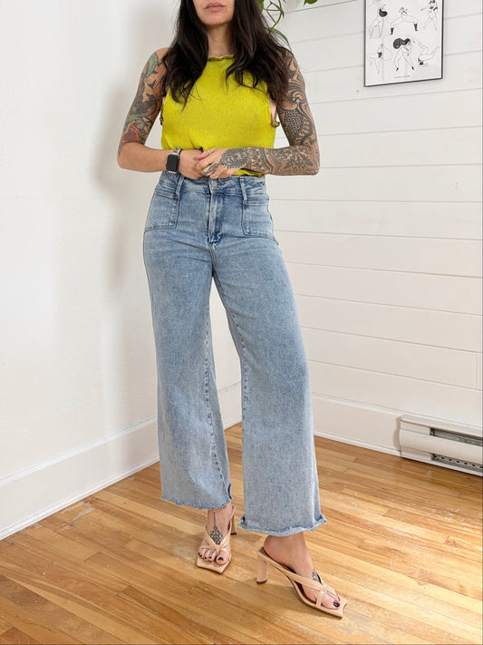 PAIGE Anessa angled patch wide leg jeans W28