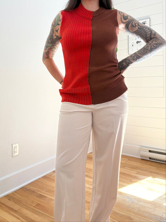 Marina Moscone Wool & silk blend patchwork sleeveless sweater Small