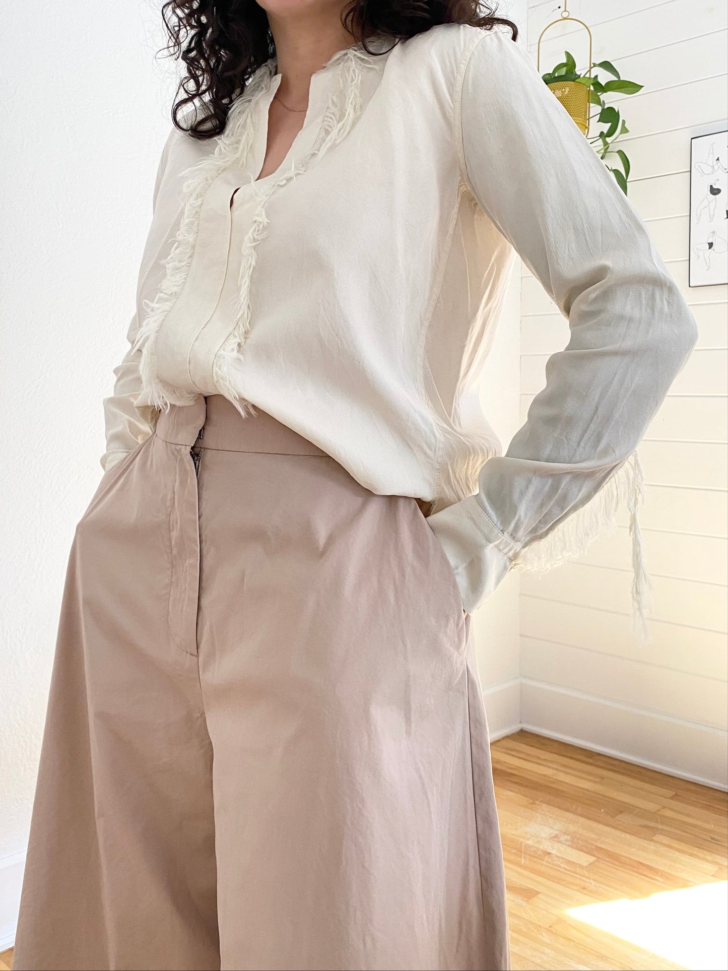 Helmut Lang fringe silk blouse Small
