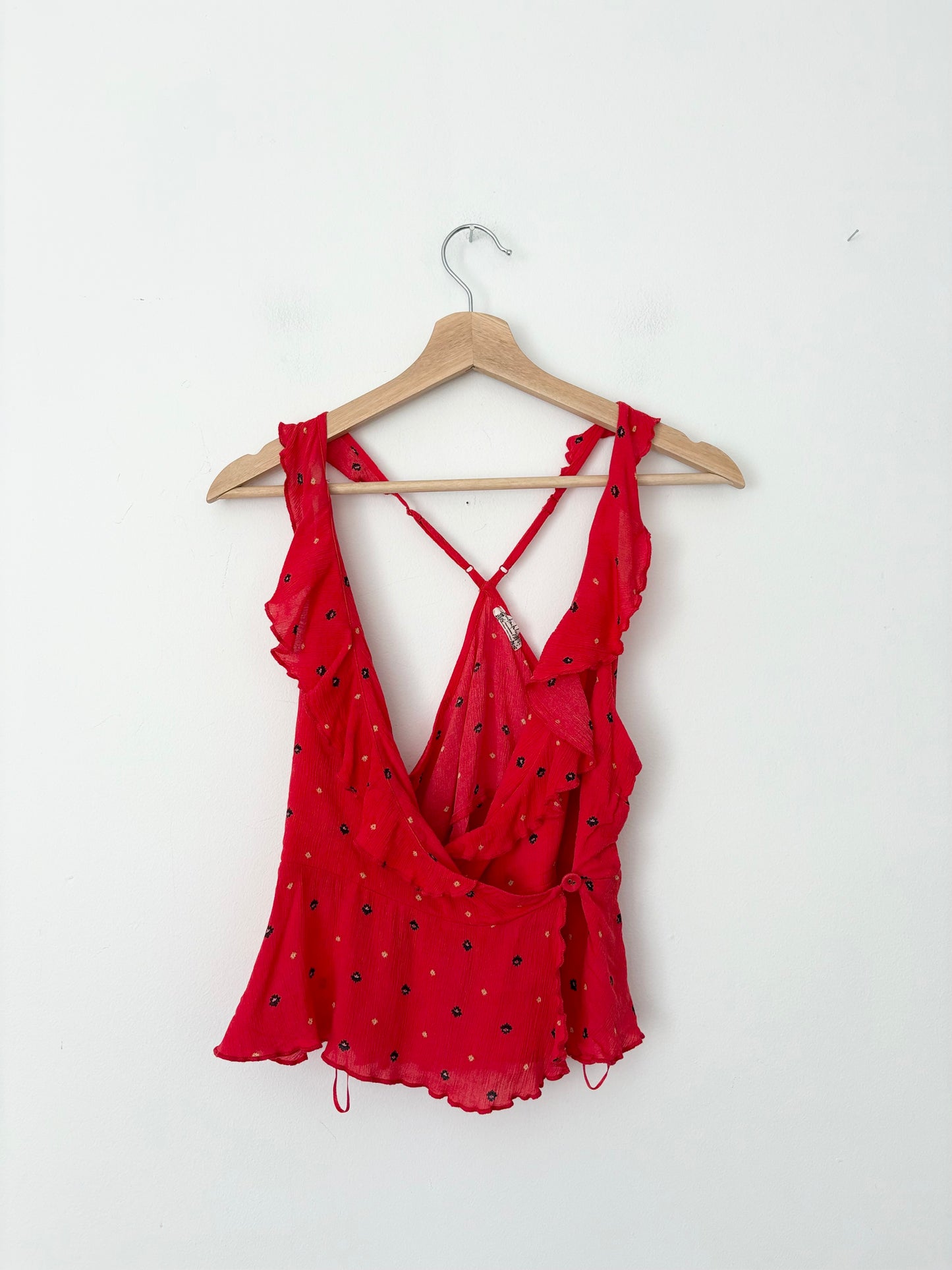 Free People floral ruffle wrap tank top Medium