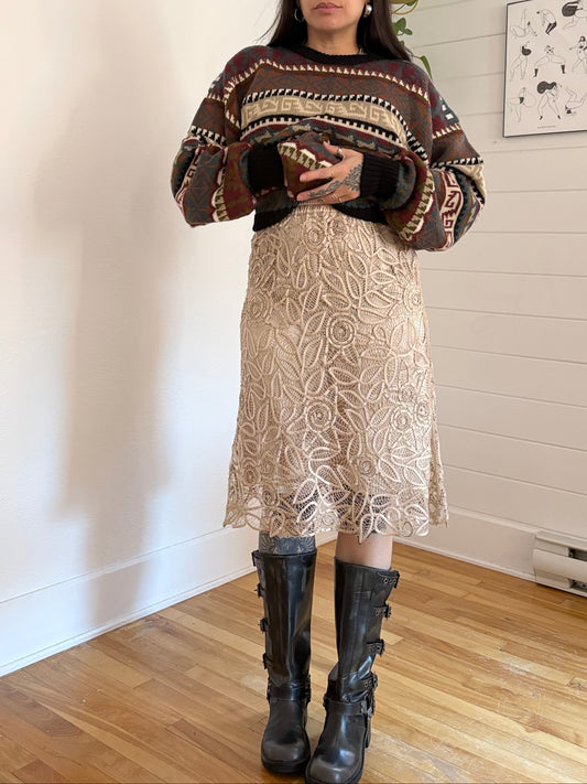 Vintage silk lace midi skirt S/M
