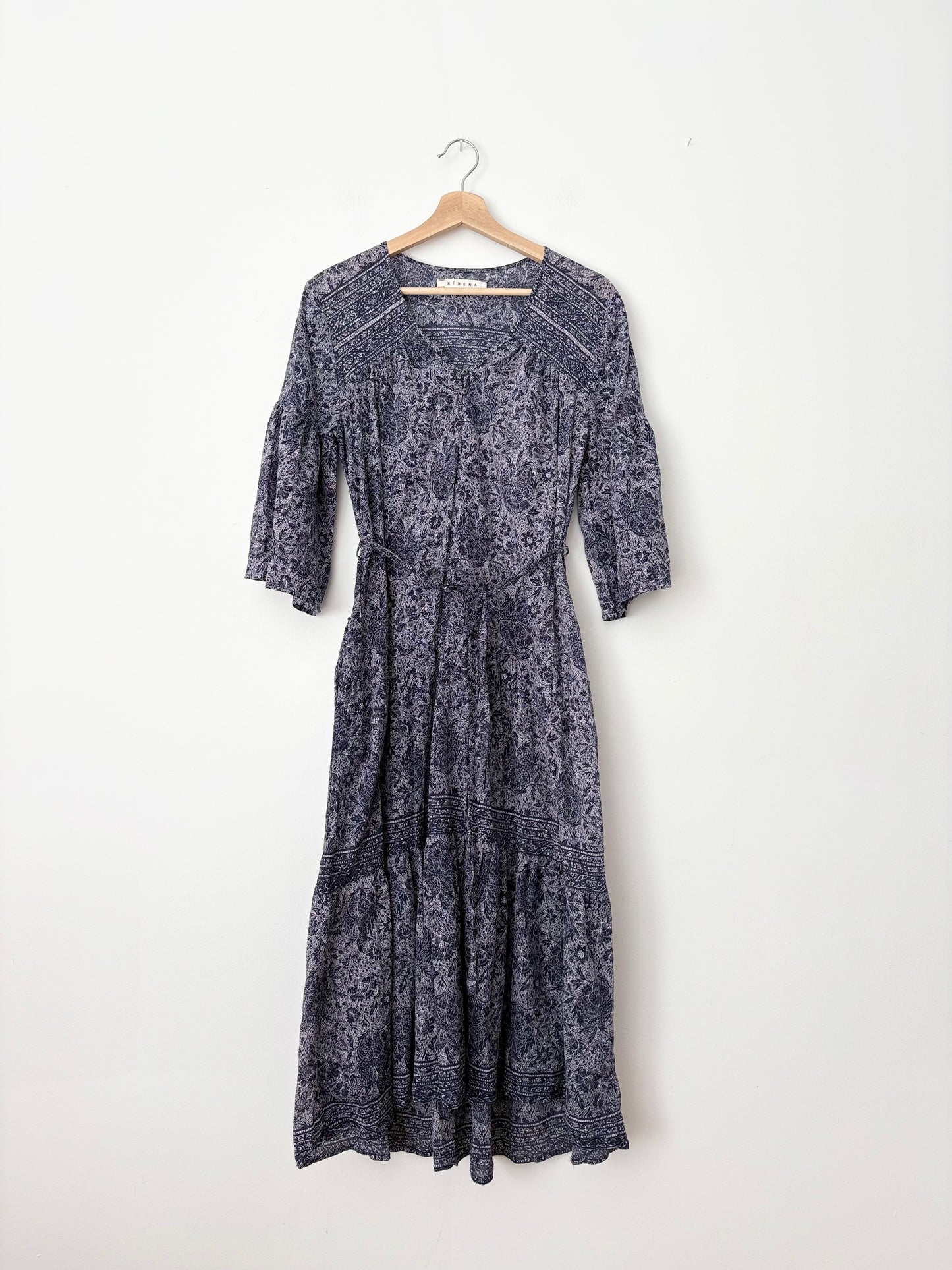 Xirena semi sheer paisley belted dress Small