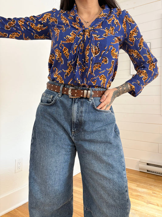 Anthropologie Conversations Leopard print tie blouse Medium