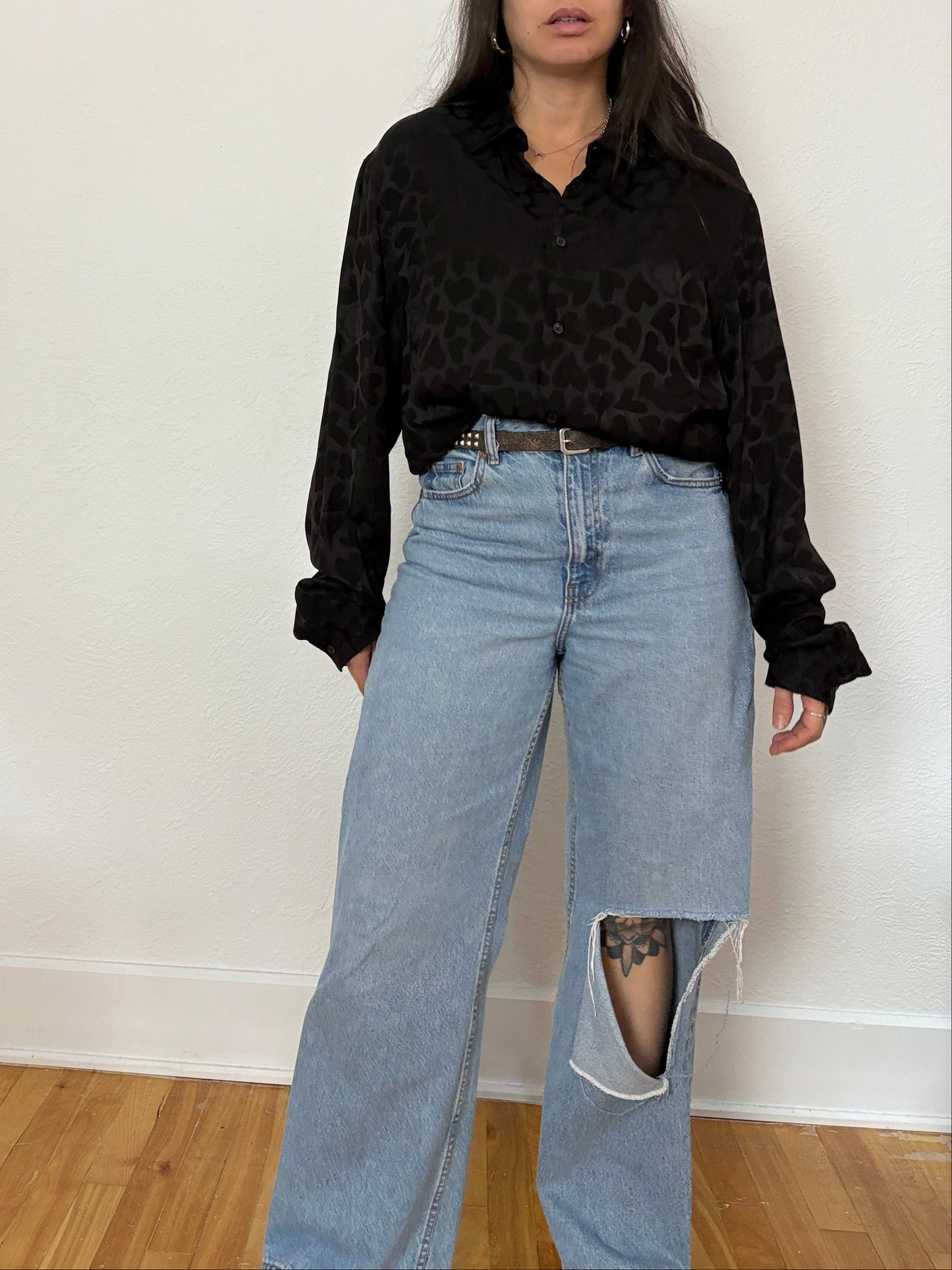 The kooples monochrome heart button up shirt M/L