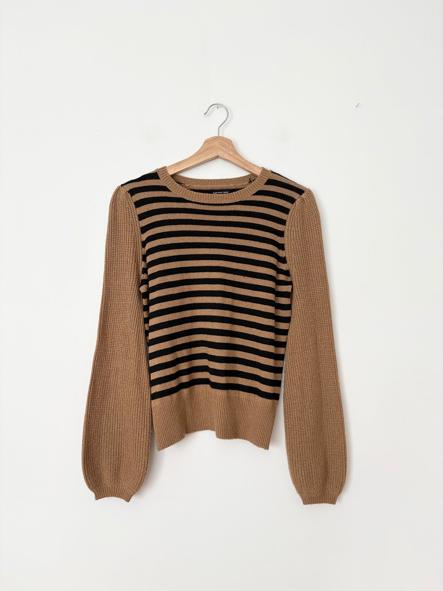 Whowhatwear stripe puff sleeve sweater Small