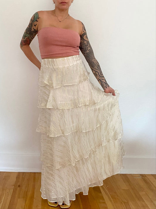 SHORE tiered ruffled maxi skirt Medium