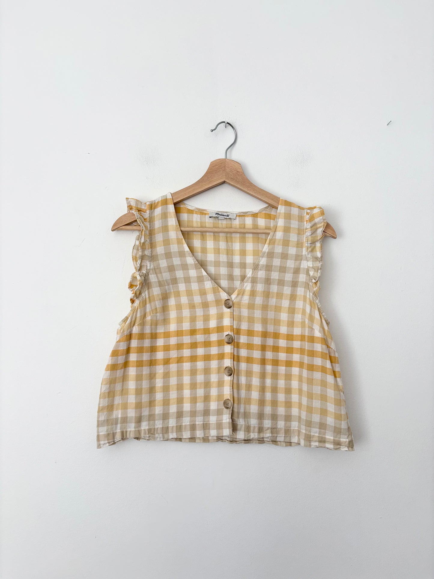 Madewell gingham ruffle sleeveless blouse Small