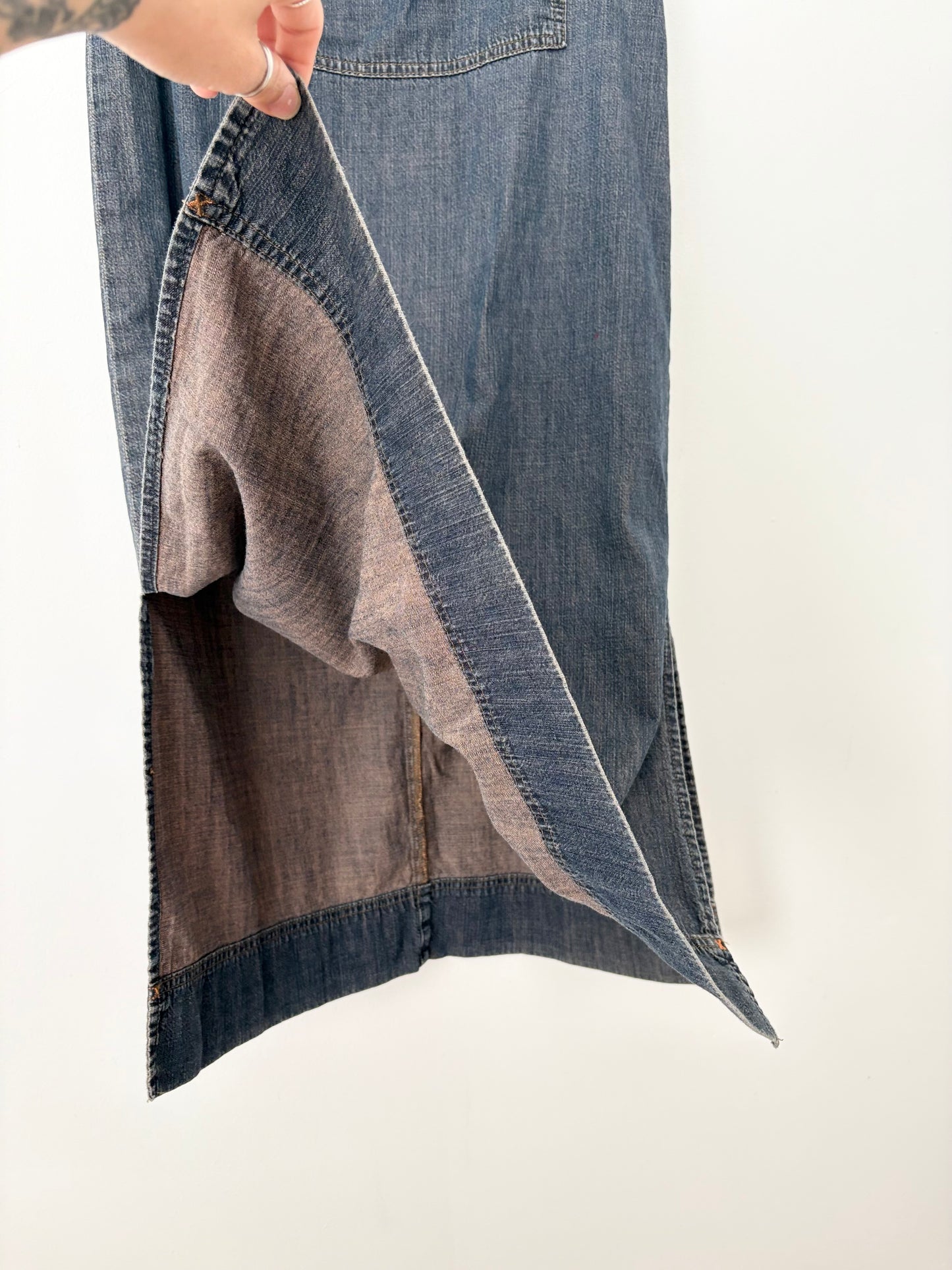 Jupe longue vintage en jean bleu mandy, taille M