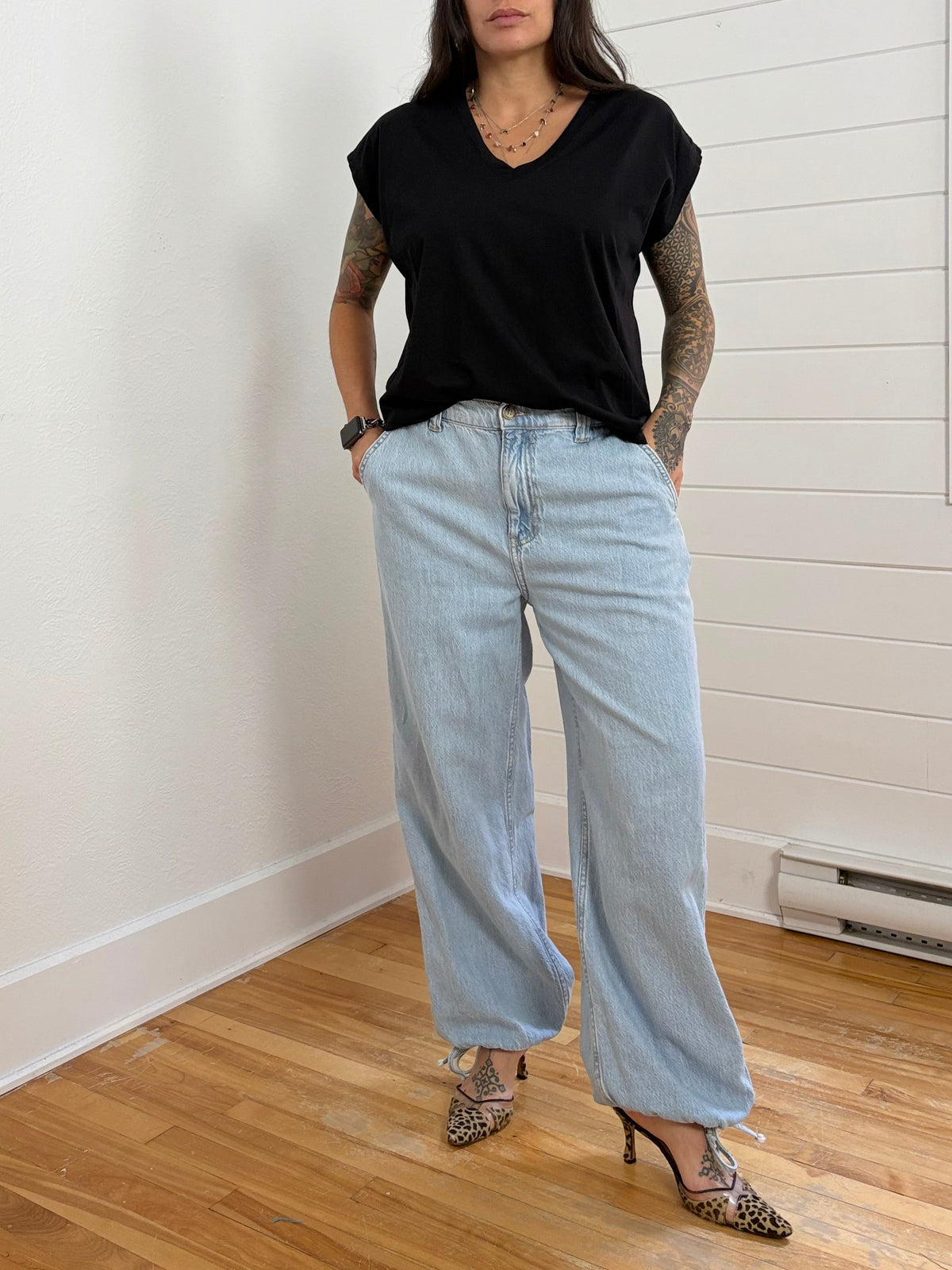 Zara baggy balloon jeans with tie Large