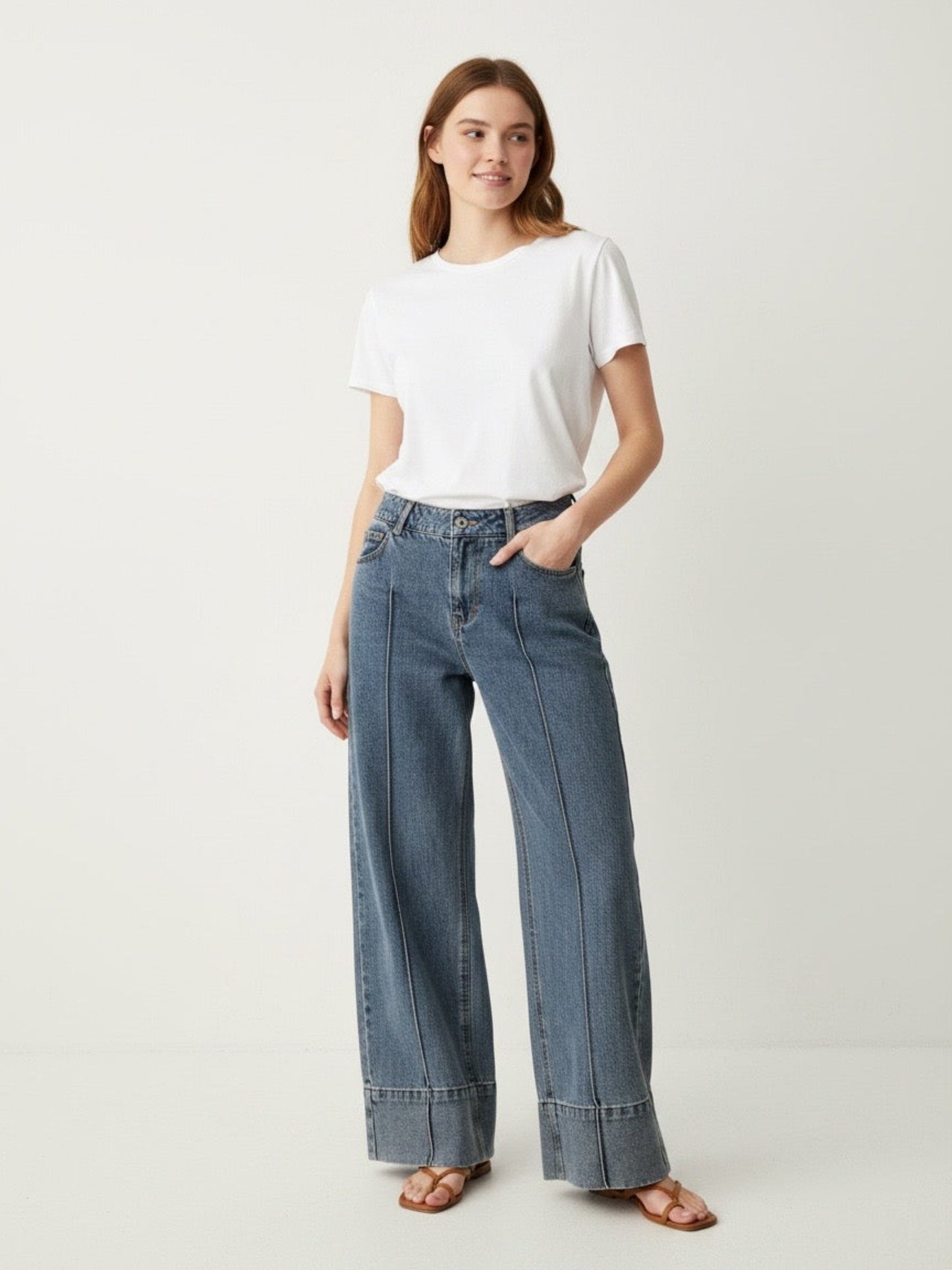 Miou Muse wide hem front seam jeans W27