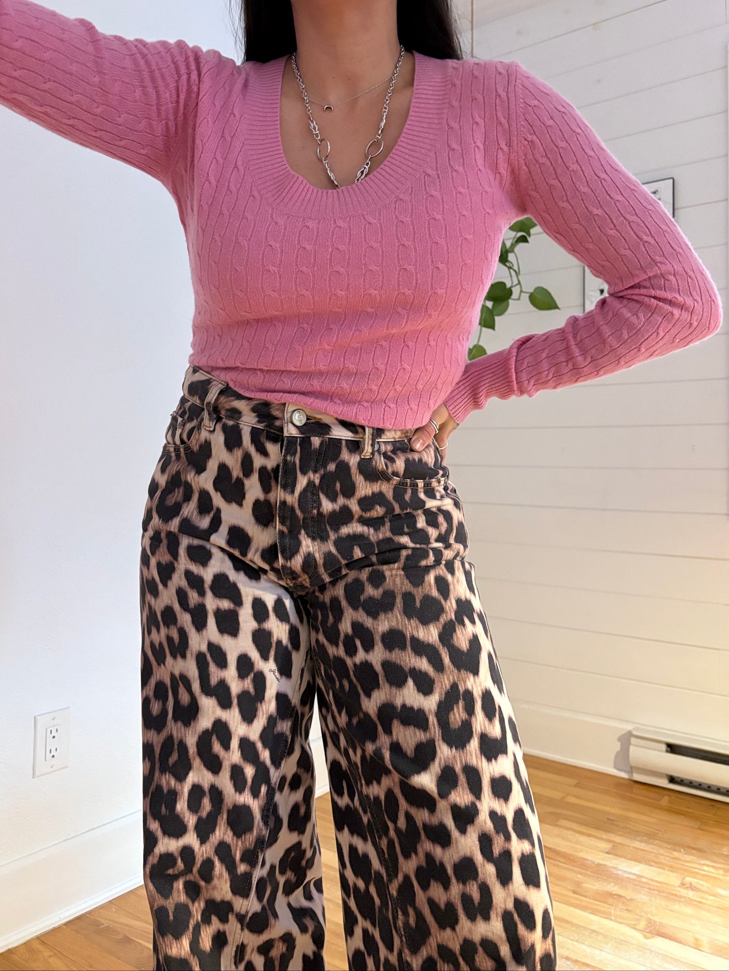 Marina Luna pink cable knit cashmere sweater Large