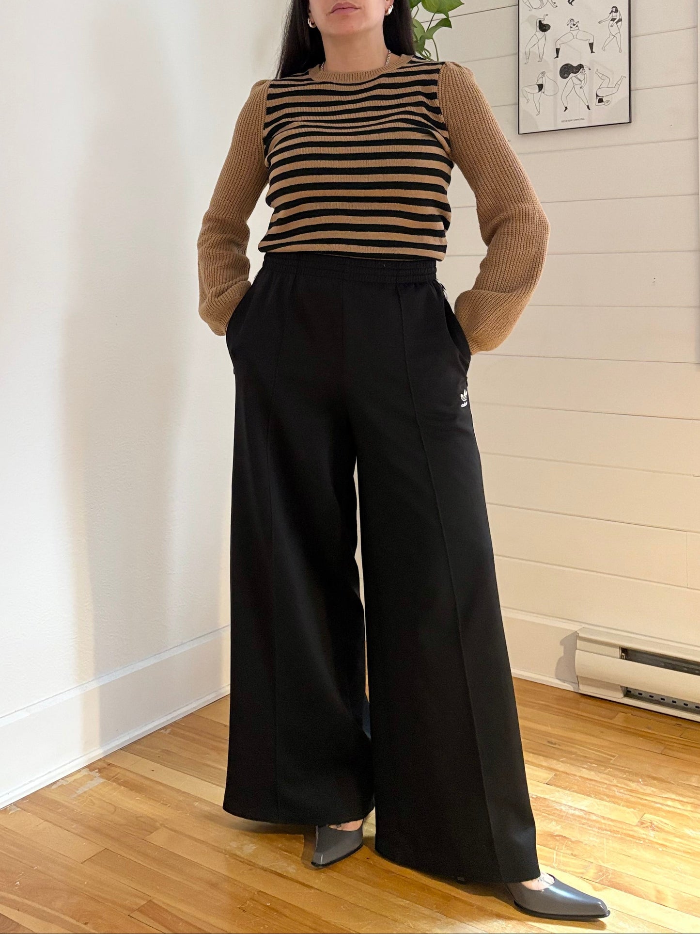 Whowhatwear stripe puff sleeve sweater Small