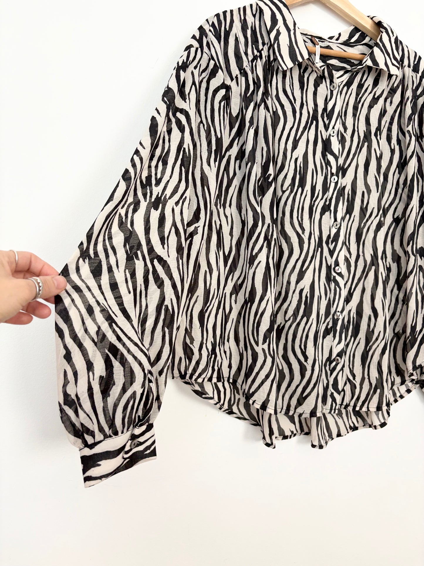 Free People ciara zebra button down shirt M/L