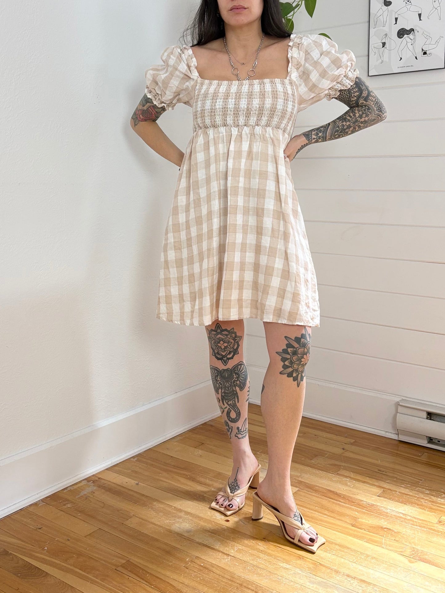 House of Harlow linen gingham mini dress Small