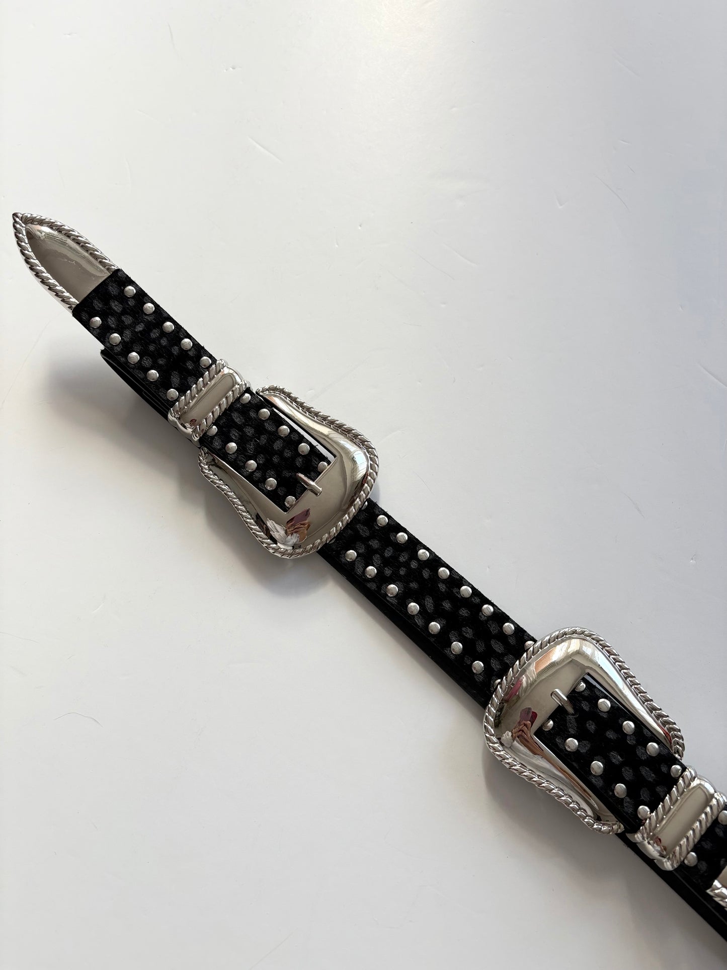 Noir NYC faux leather animal print double buckle belt S-L