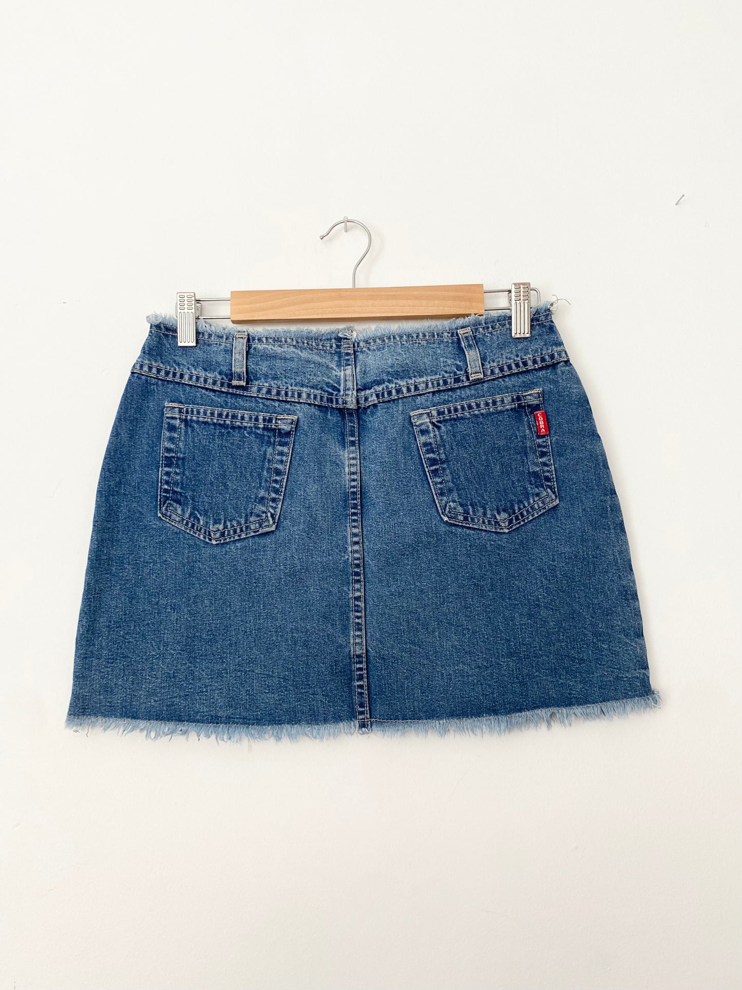 Vintage cobra frayed hem denim mini skirt W26-28