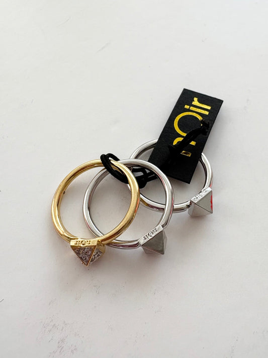 Noir NYC gold & silver pyramid ring stack
