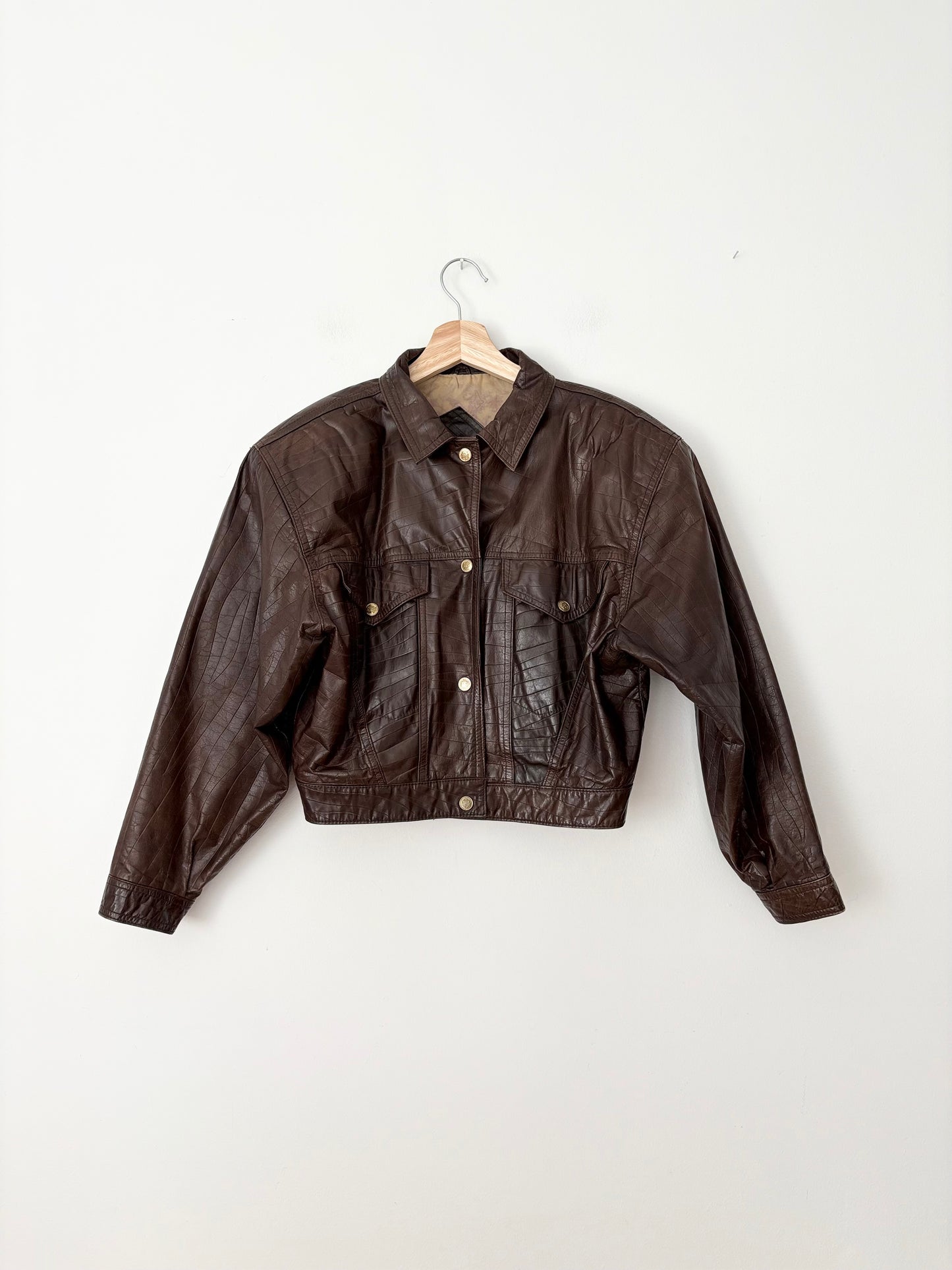 Vintage brown genuine leather crop bomber Medium