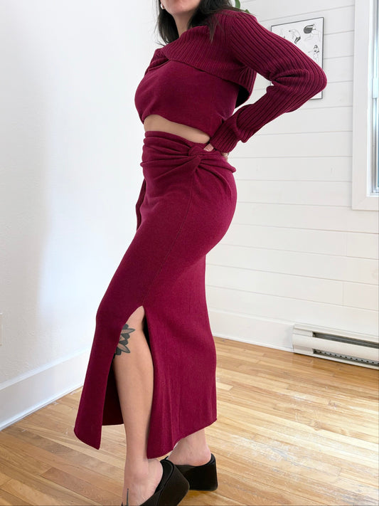 Marina Moscone cashmere twisted slit skirt M/L