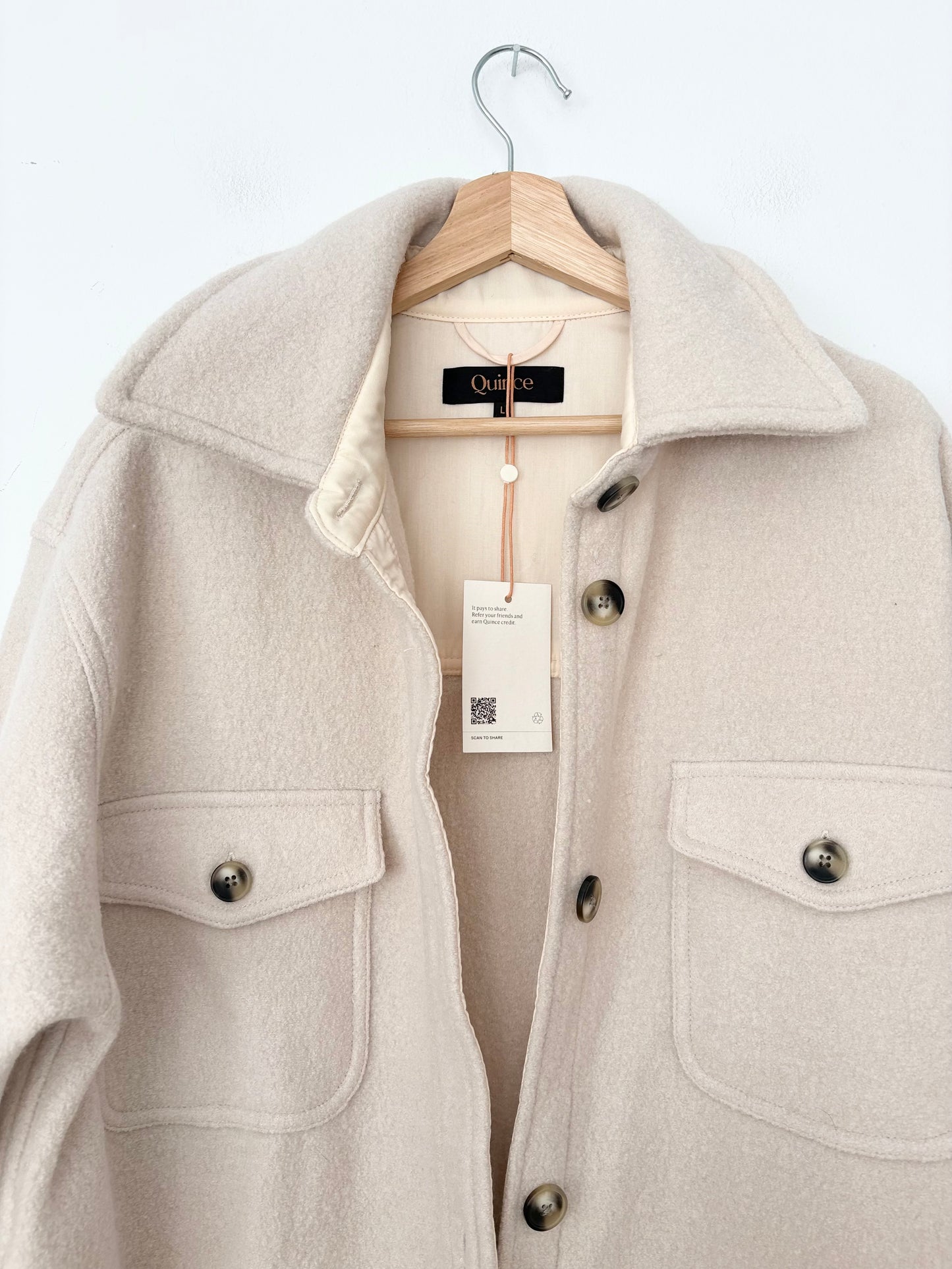 Quince boiled wool long shirt jacket Large
