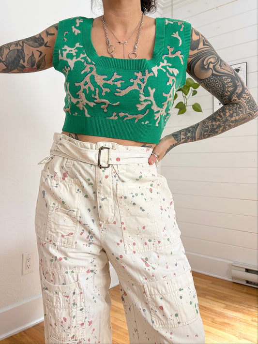 Anthropologie Maeve Denis coral pattern knit crop top L/XL