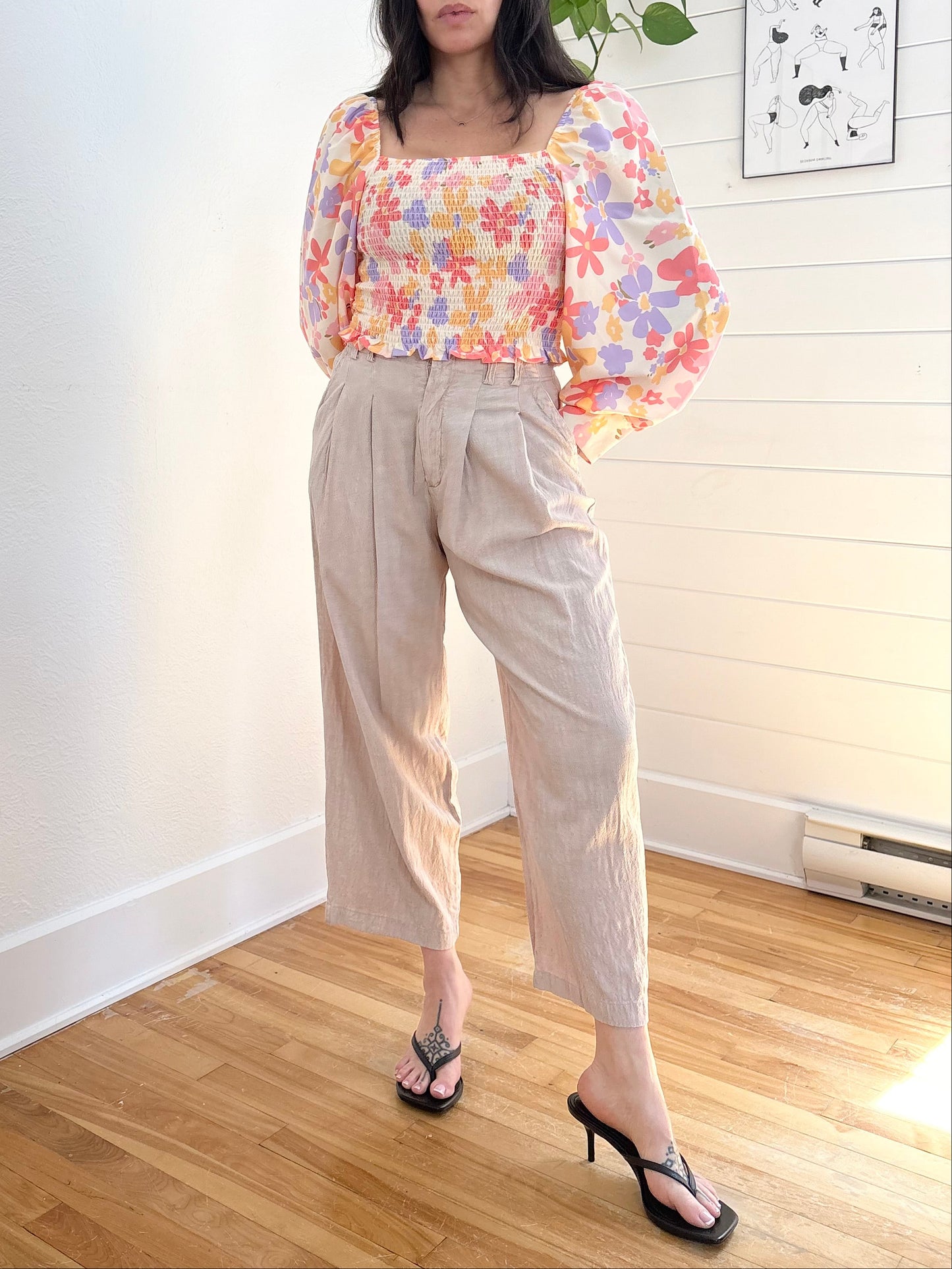 Pantalon plissé en lin mélangé Calla Free People Petite taille