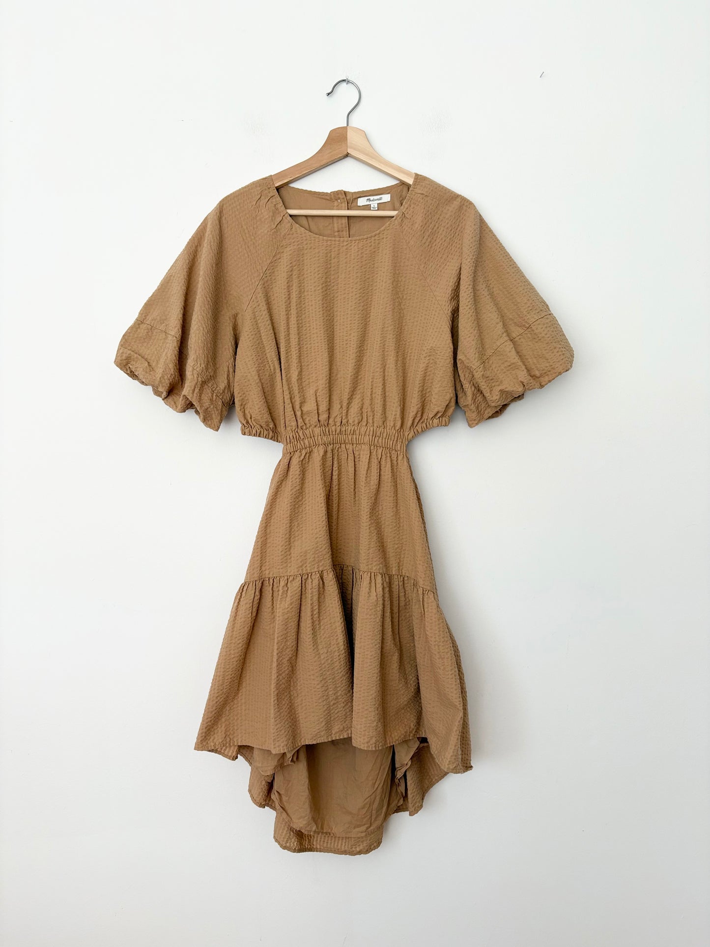 Robe mini Madewell en seersucker à découpes et manches bouffantes Large