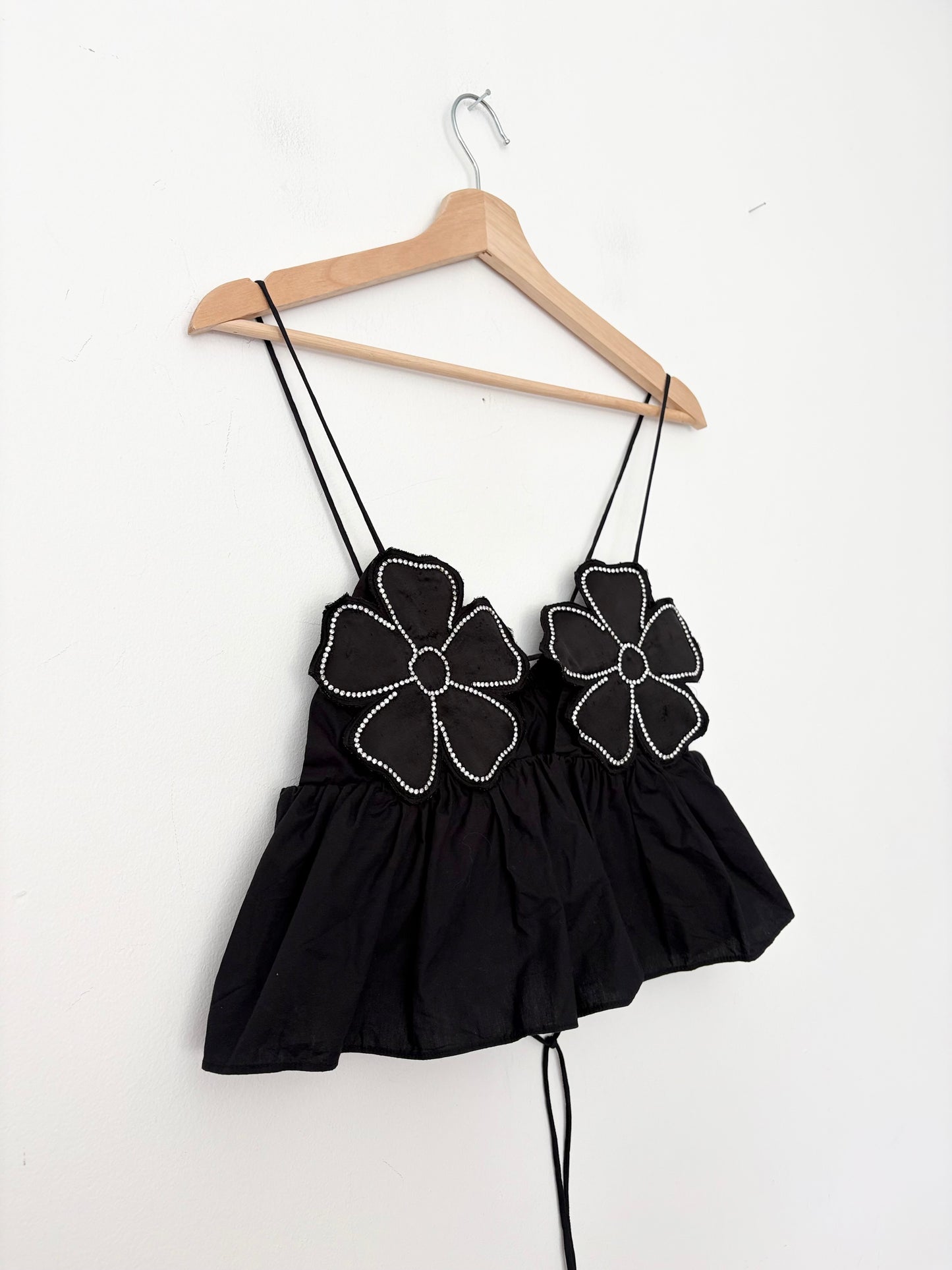 Zara rhinestone floral poplin top Medium