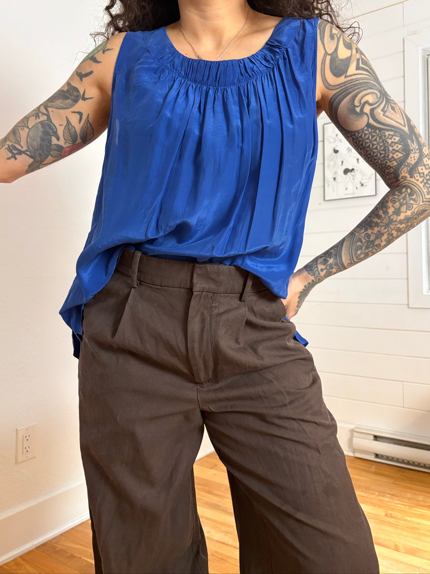 Sejour silk blend gathered tank top XL