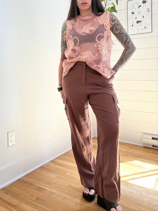 House of Harlow linen blend cargo pants M/L