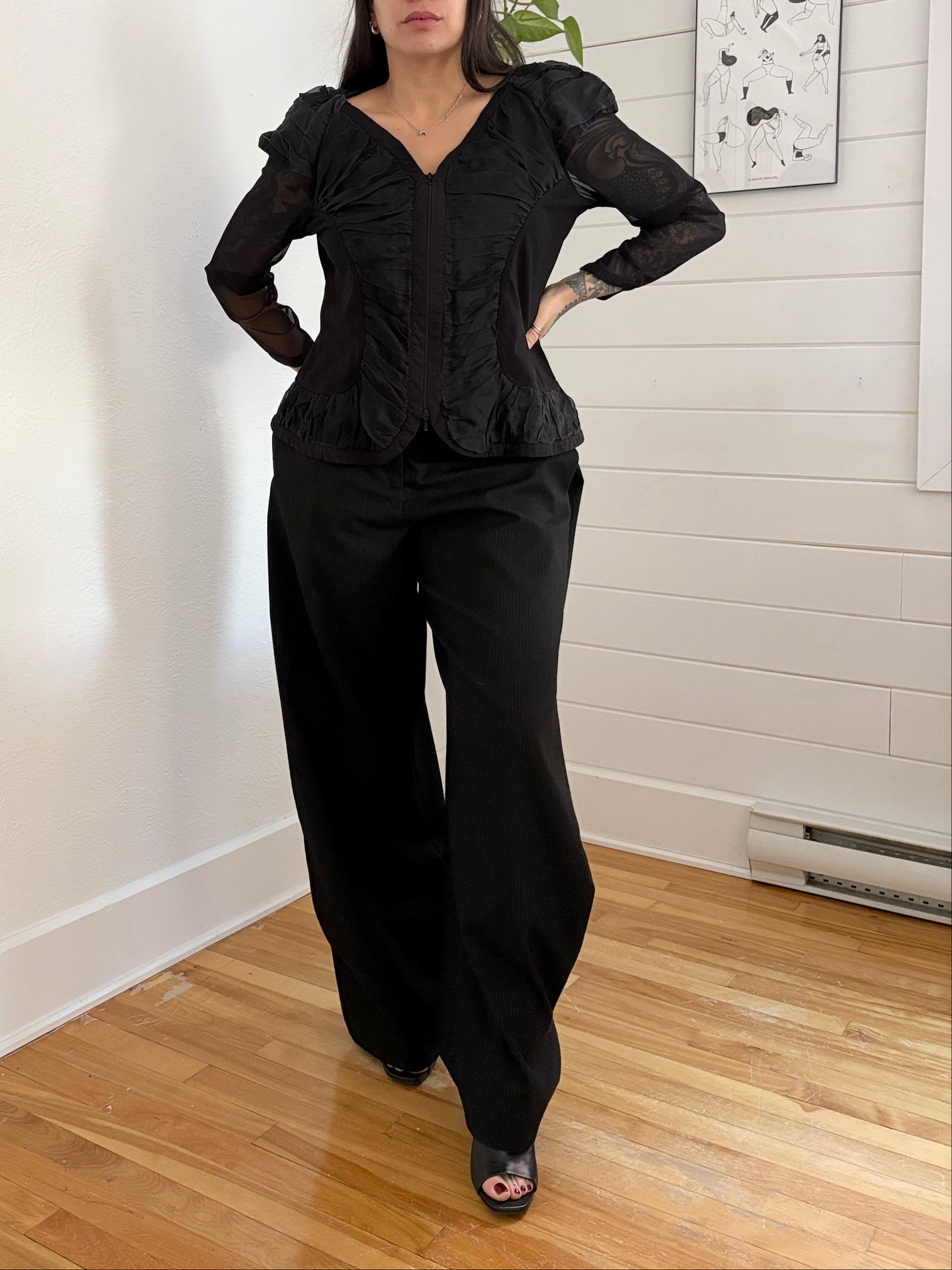 Chemisier Anne Fontaine en soie mélangée, fermeture éclair sur le devant, taille L