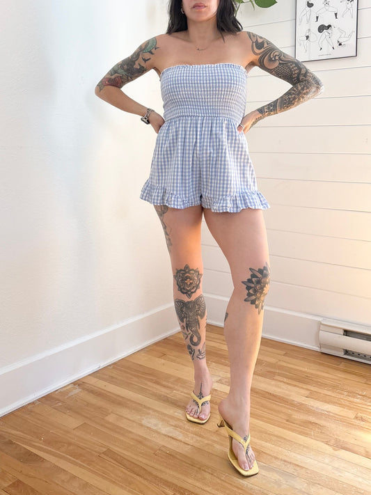 Seek the Label gingham strapless romper Small