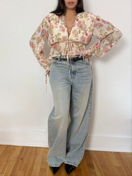 The kooples english rose silk crop blouse M/L