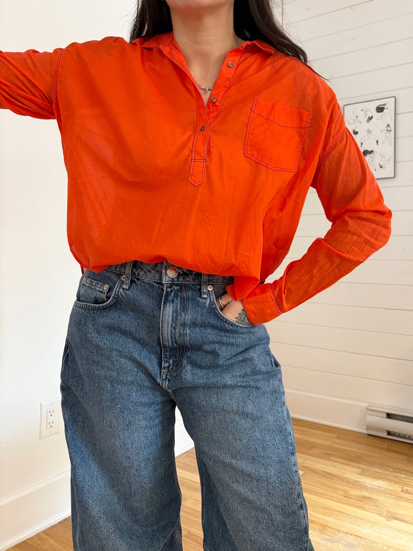 Scotch & soda orange semi sheer shirt Small