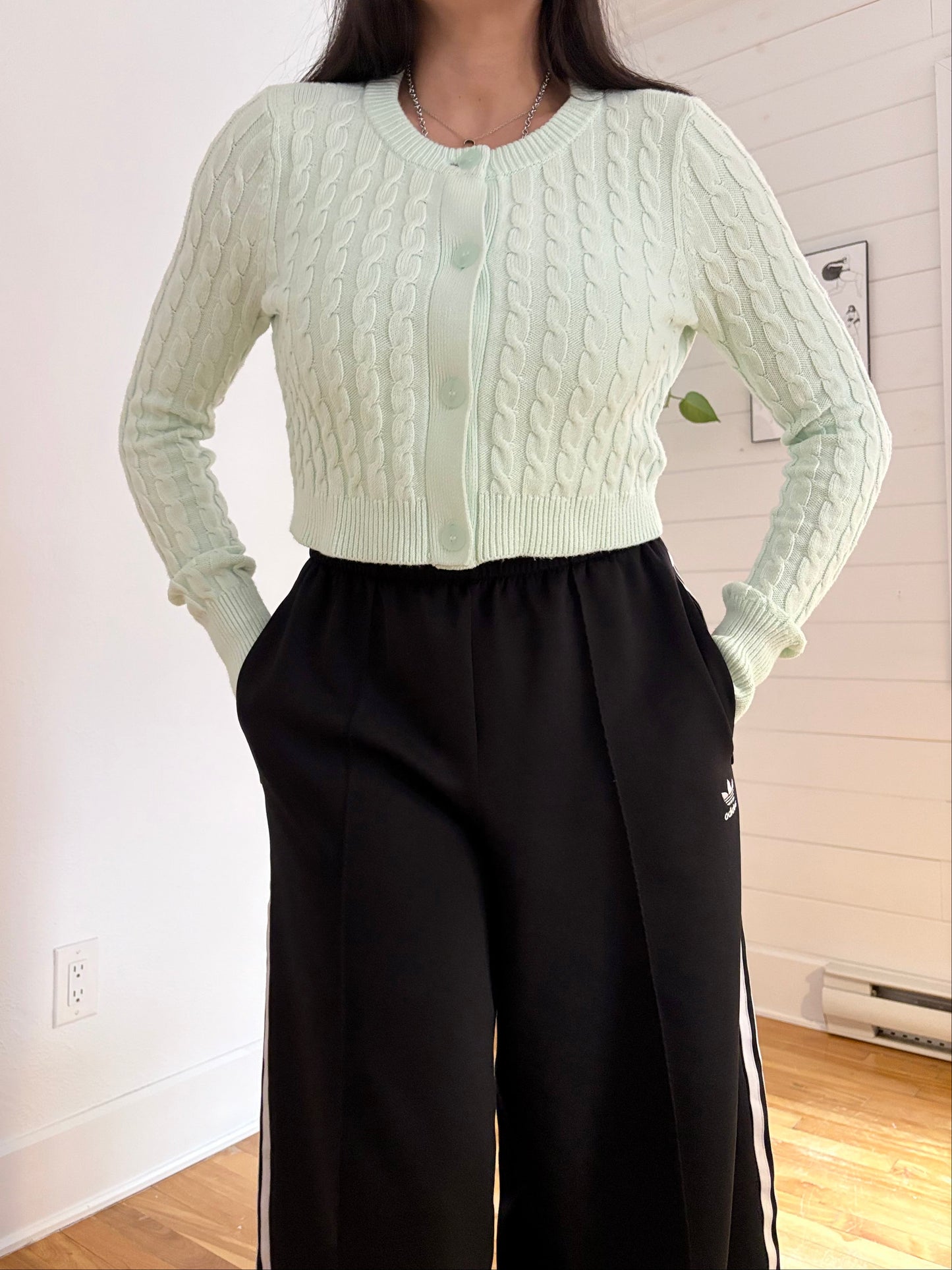 525 America crop cable knit sweater Small