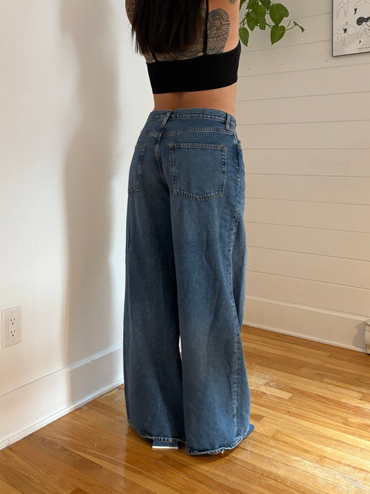 COS denim wide leg drawstring pants M/L
