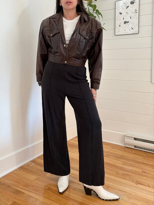 Vintage brown genuine leather crop bomber Medium