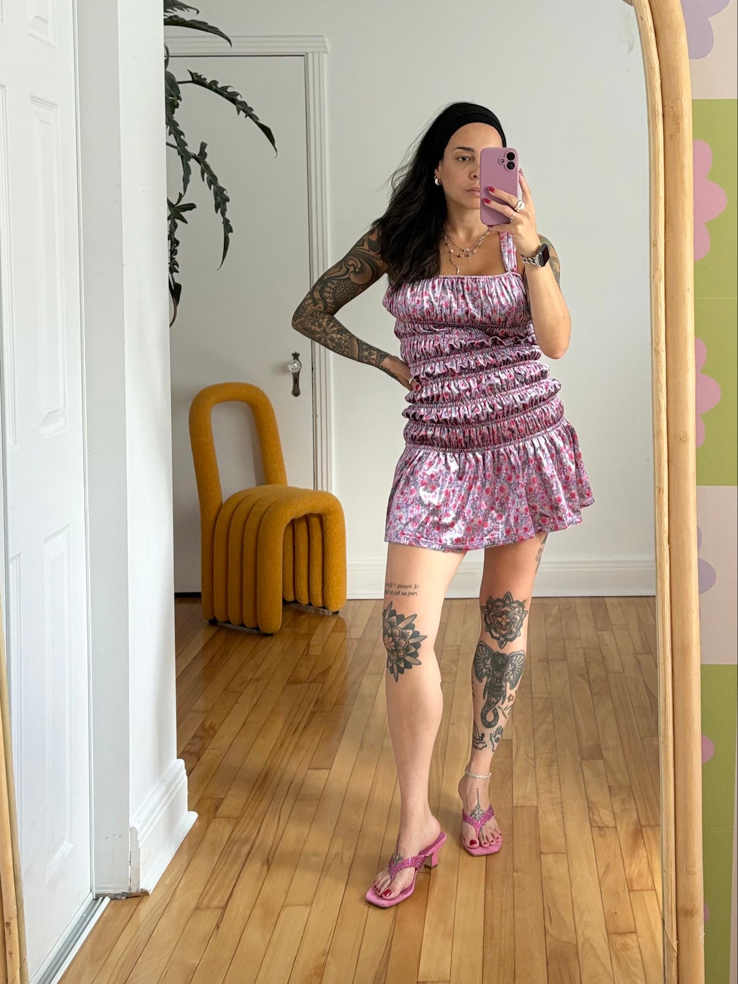 Free the roses floral smocked velvet minidress Medium