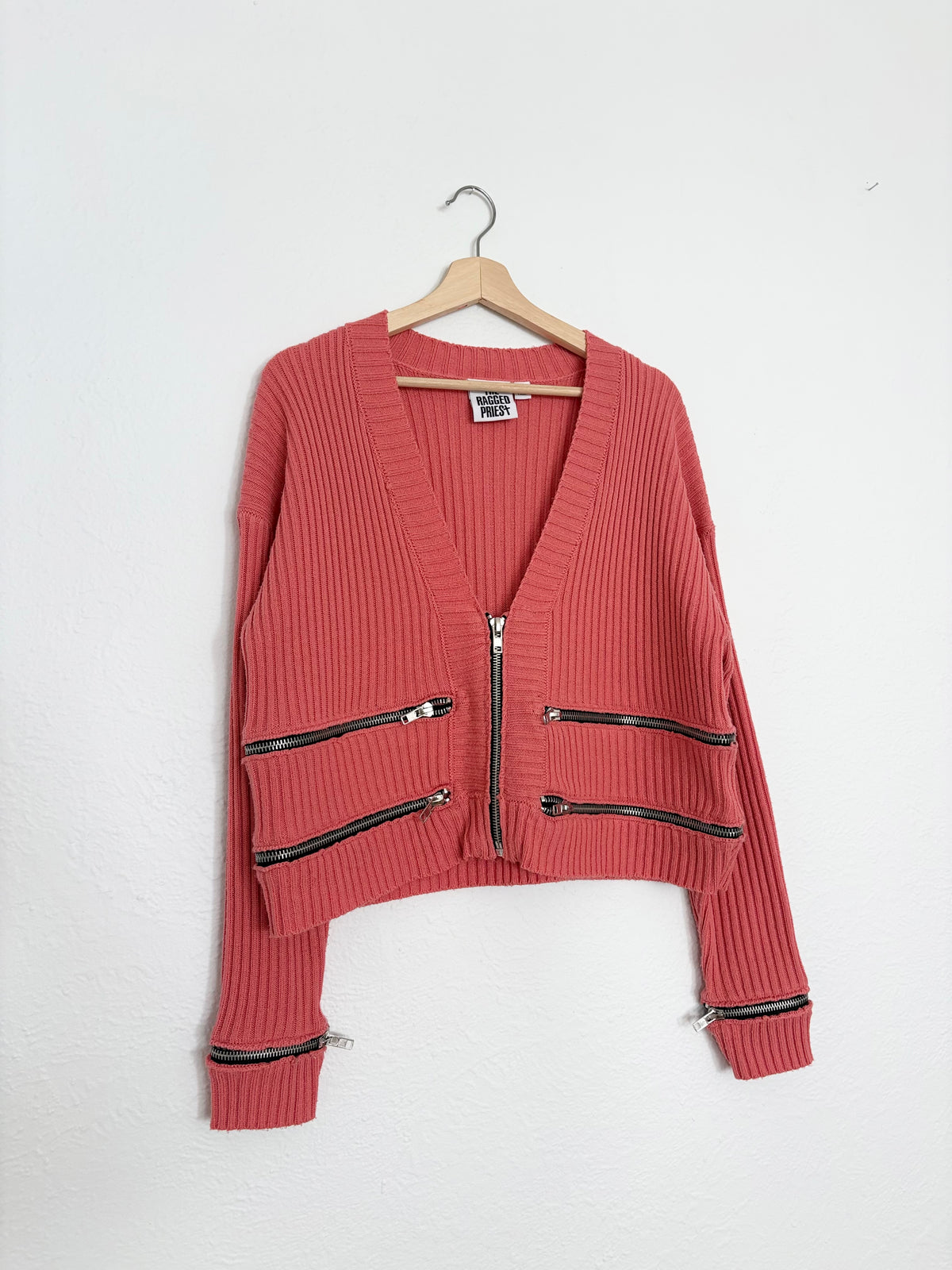 The Ragged Priest Censor ribbed knit zipper cardigan Small