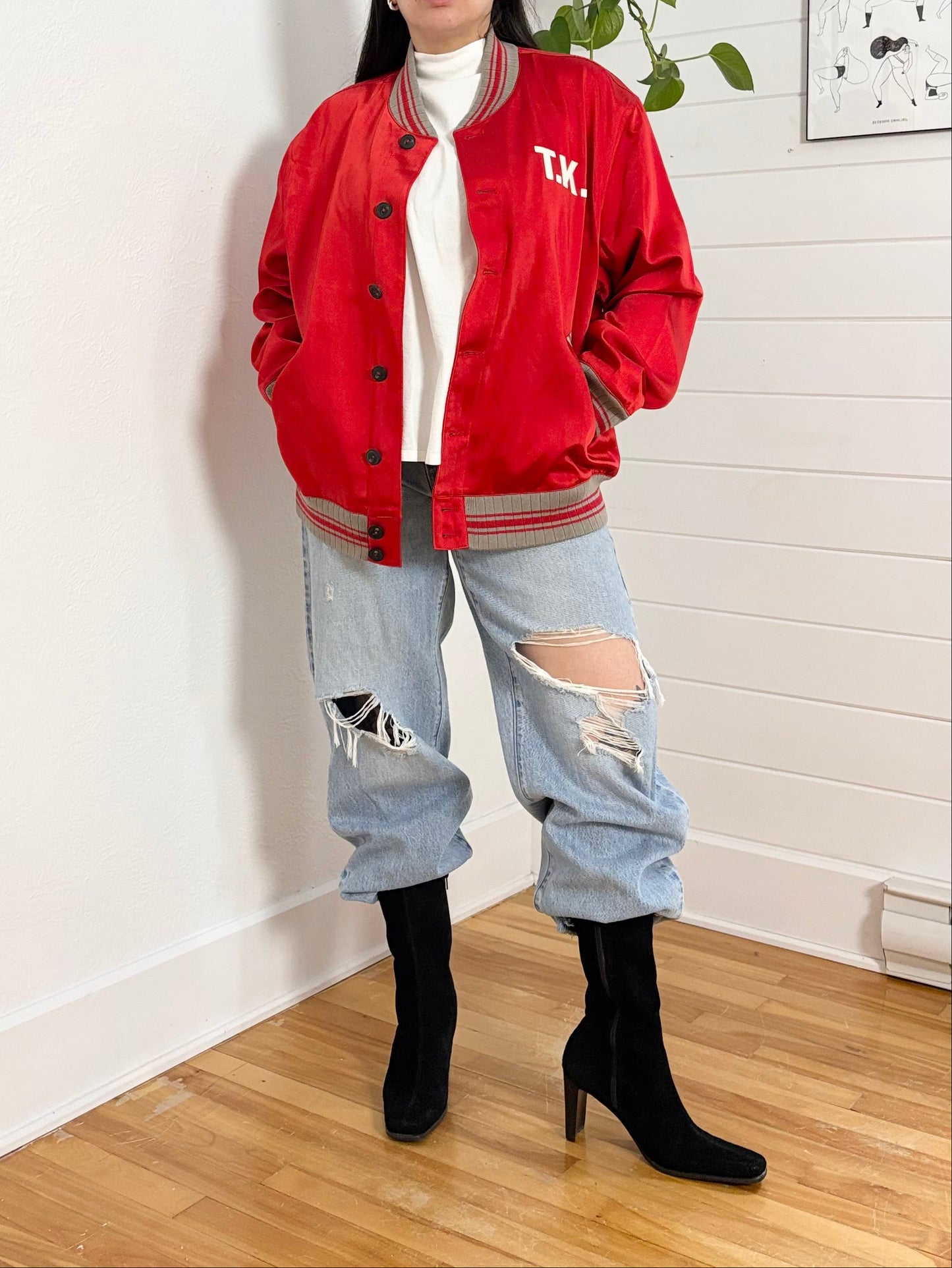 Blouson aviateur en satin brodé du logo The Kooples *Plusieurs tailles*