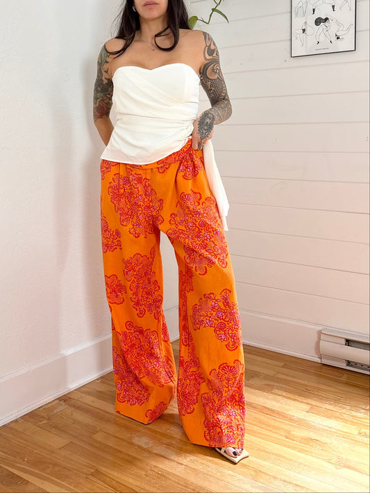 Caroline Constas Linen blend floral pants Large
