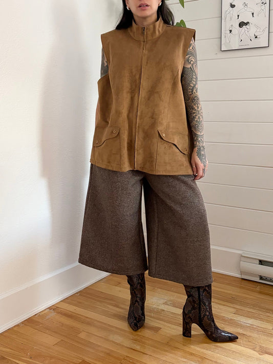 Culotte courte à jambes larges en tweed vintage, taille moyenne